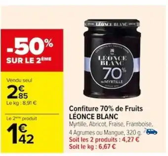 Carrefour Confiture 70% de Fruits LÉONCE BLANC offre