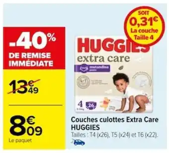 Carrefour Couches culottes Extra Care HUGGIES offre