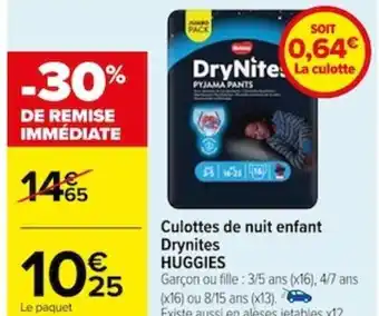 Carrefour Culottes de nuit enfant Drynites HUGGIES offre