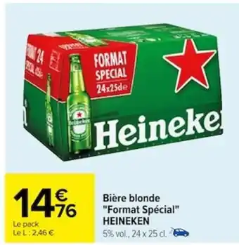 Carrefour Bière blonde "Format Spécial" HEINEKEN 5% vol., 24 x 25 cl. offre