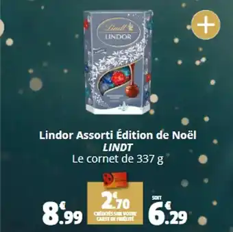 Coccinelle Supermarché Lindor Assorti Édition de Noël LINDT Le cornet de 337 g offre