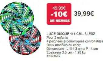 Costco LUGE DISQUE 114 CM - SLEDZ Pour 2 enfants offre