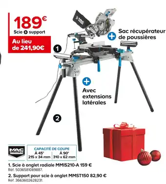 Castorama Mac allister scie à onglet radiale mmis210-a + support pour scie à onglet mmst150 offre