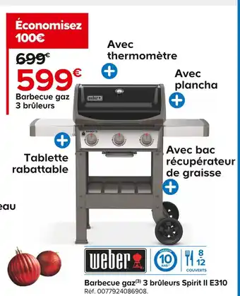 Castorama Weber barbecue gaz 3 brûleurs spirit ii e310 offre