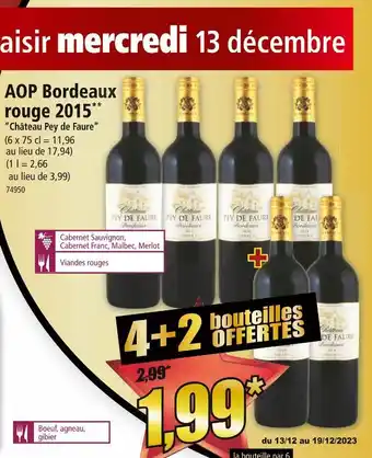 Norma Château pey de faure aop bordeaux rouge 2015 offre