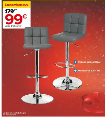 Castorama Lot de 2 tabourets delek gris offre