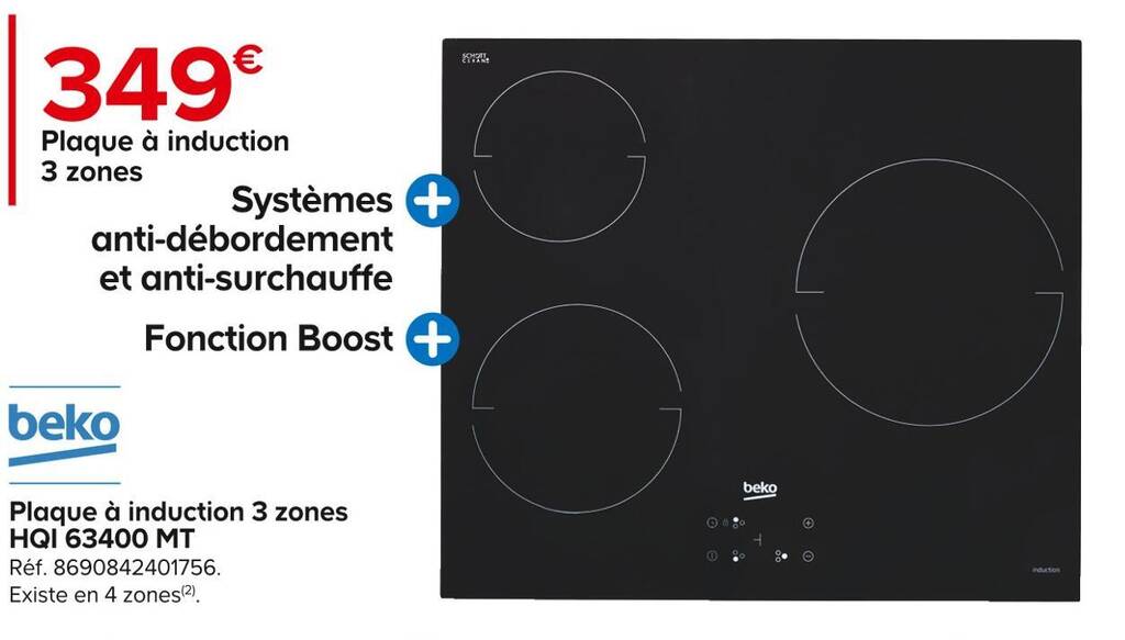 Promo Beko plaque à induction 3 zones hqi 63400 mt chez Castorama