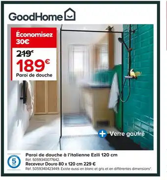 Castorama Goodhome paroi de douche à l’italienne ezili 120 cm offre