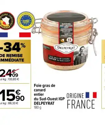 Carrefour Contact Foie gras de canard entier du sud ouest IGP delpeyrat offre