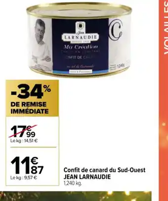 Carrefour Contact Confit de canard du Sud-Ouest JEAN LARNAUDIE offre