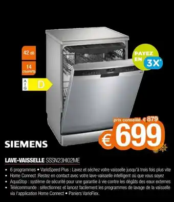 Expert LAVE-VAISSELLE SSSN23H102ME offre