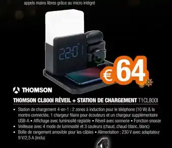 Expert THOMSON CL8001 RÉVEIL + STATION DE CHARGEMENT T1CL8001 offre