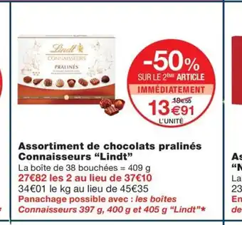 Monoprix Assortiment de chocolats pralinés Connaisseurs "Lindt" offre