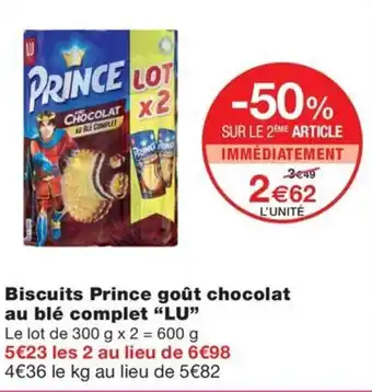 Monoprix Biscuits Prince goût chocolat au blé complet "LU" offre