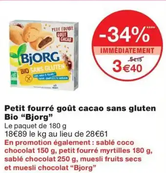 Monoprix Petit fourré goût cacao sans gluten Bio "Bjorg" offre