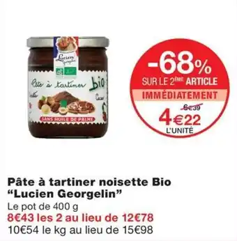 Monoprix Pâte à tartiner noisette Bio "Lucien Georgelin" offre
