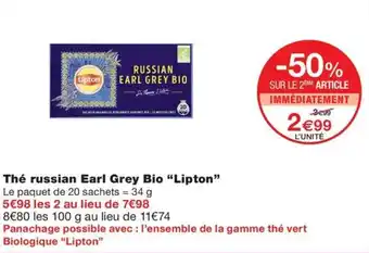 Monoprix Thé russian Earl Grey Bio "Lipton" offre