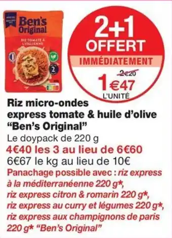 Monoprix Riz micro-ondes express tomate & huile d'olive "Ben's Original" offre