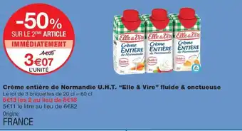 Monoprix Crème entière de Normandie U.H.T. "Elle & Vire" fluide & onctueuse offre