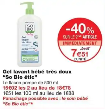 Monoprix Gel lavant bébé très doux "So Bio étic" offre