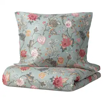 IKEA Nässelklocka housse de couette et 2 taies, gris-vert clair/multicolore, 240x220/65x65 cm offre
