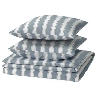IKEA Strutbräken housse de couette et 2 taies, blanc/bleu/rayure, 240x220/65x65 cm offre