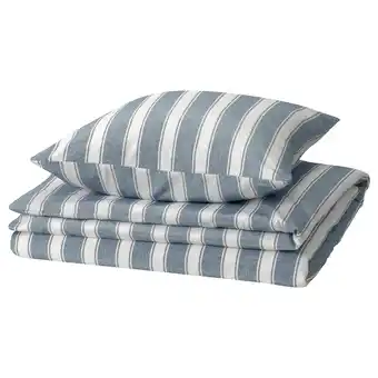 IKEA Strutbräken housse de couette et 1 taie, blanc/bleu/rayure, 150x200/65x65 cm offre