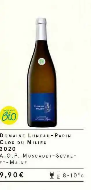 Monoprix Domaine Luneau-papin Clos Du Milieu 2020 A.o.p. Muscadet-sèvre-et-maine offre