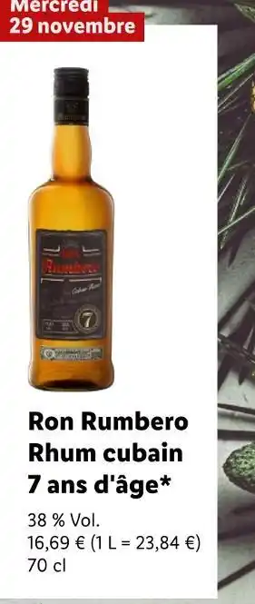 Lidl Rhum cubain ron rumbero 7 ans d'âge offre