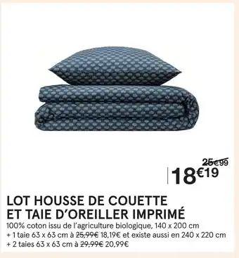 Monoprix Lot housse de couette et taie d’oreiller imprimé offre