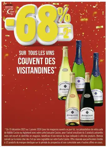 Casino Supermarchés 68% sur le 2e cagnottés avec ma carte casino sur tous les vins couvent des visitandines offre