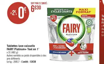 Casino Supermarchés Fairy tablettes lave-vaisselle platinum+ tout en 1 offre