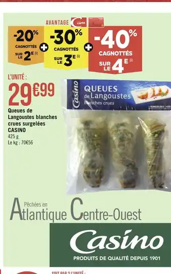 Casino queues de langoustes blanches crues surgelées