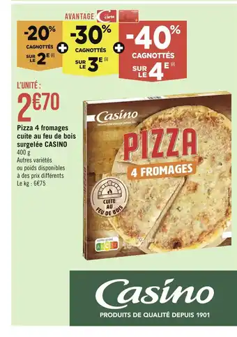 Casino pizza 4 fromages cuite au feu de bois surgelée