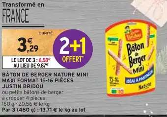 Intermarché Justin bridou bâton de berger nature mini maxi format 15-16 pièces offre