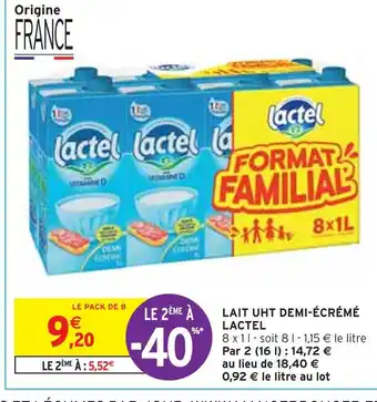 Intermarché Lactel lait uht demi-écrémé offre