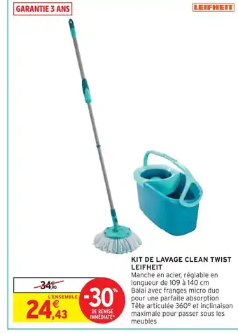 Intermarché Leifheit kit de lavage clean twist offre