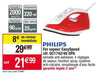Cora x Carrefour Philips fer vapeur easyspeed réf. gc1742/40 dpa offre