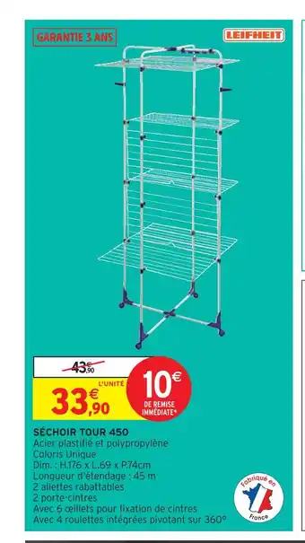 Intermarché Leifheit séchoir tour 450 offre