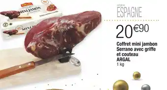 Cora x Carrefour Argal coffret mini jambon serrano avec griffe et couteau offre