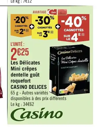 Géant Casino Les Délicates Mini crêpes dentelle goût roquefort CASINO DELICES offre