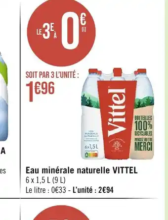 Géant Casino Eau minérale naturelle VITTEL offre