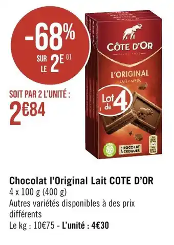 Géant Casino Chocolat l'Original Lait COTE D'OR offre