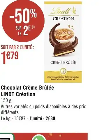 Géant Casino Chocolat Crème Brûlée LINDT Création offre