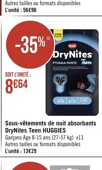 Sous-vêtements de nuit absorbants DryNites Teen HUGGIES
