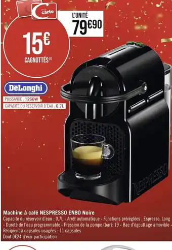 Géant Casino Machine à café NESPRESSO EN80 Noire offre