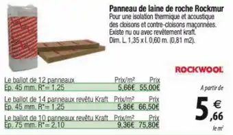 Tridôme Panneau de laine de roche Rockmur offre