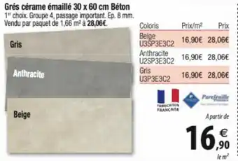 Tridôme Grés cérame émaillé 30 x 60 cm Béton offre
