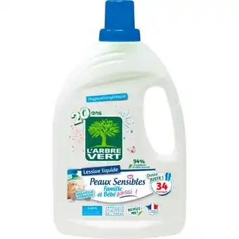 Auchan Lessive liquide peaux sensibles hypoallergénique l'arbre vert offre