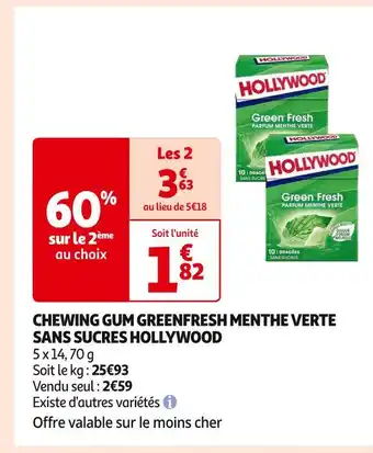 Hollywood chewing gum greenfresh menthe verte sans sucres